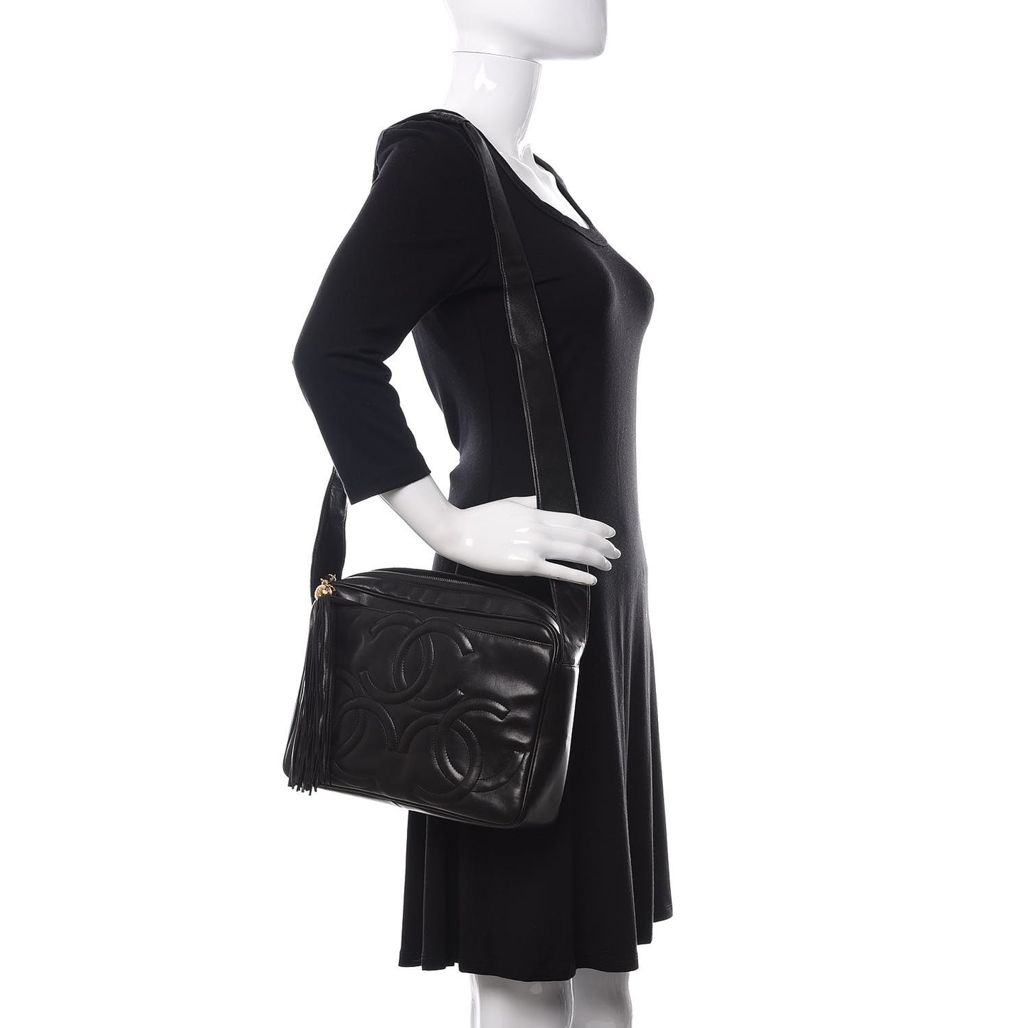 Lambskin CC Tassel Shoulder Bag Black