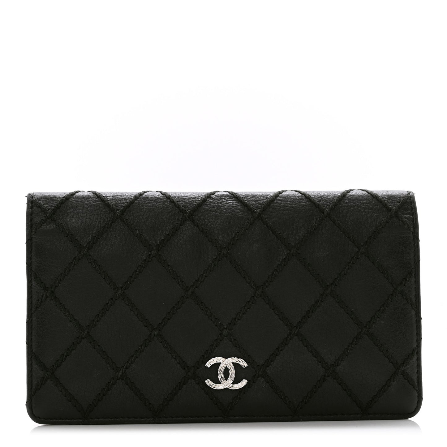Distressed Caviar Stitched Yen Wallet Black