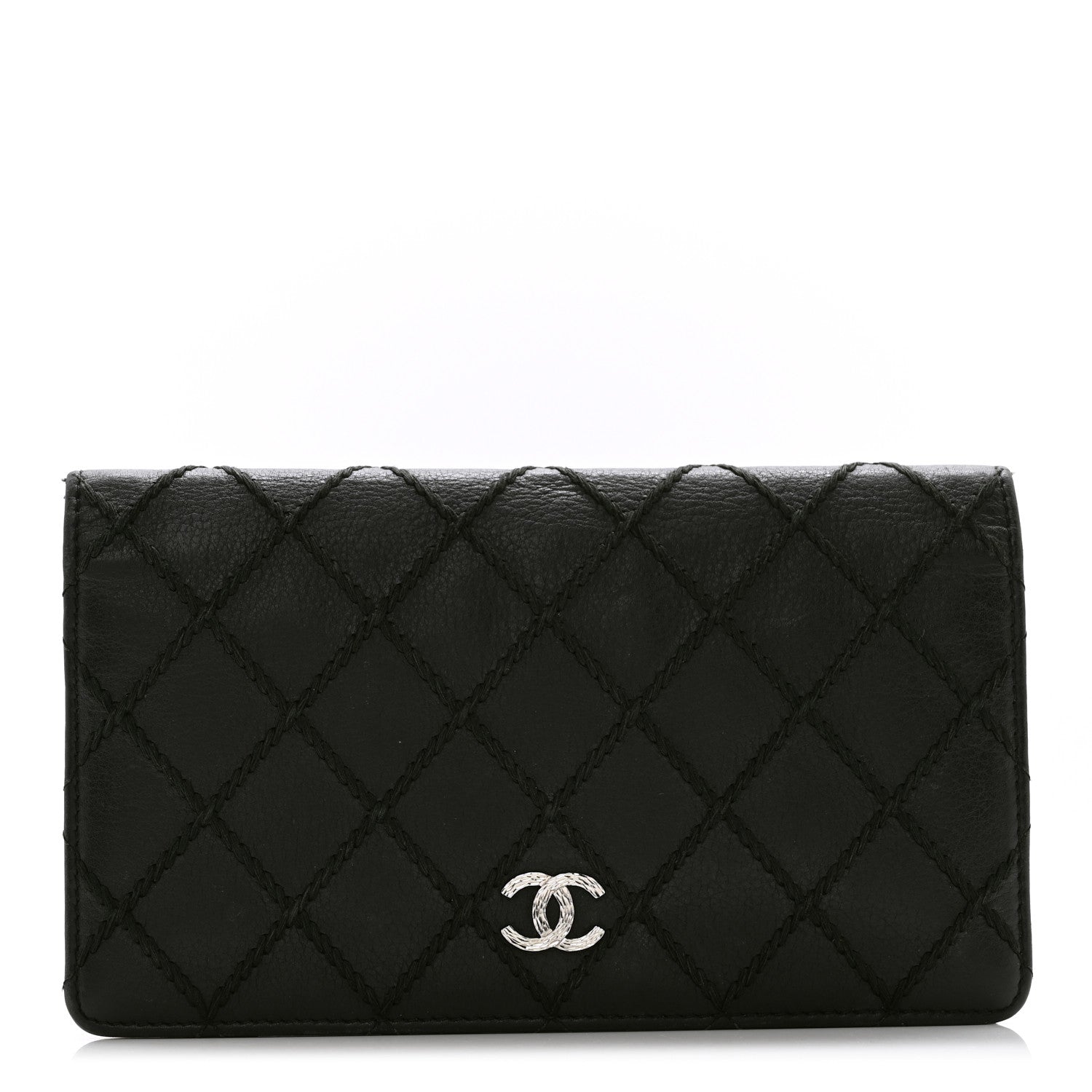 Chanel Distressed Caviar Stitched Yen Wallet Black 1 of 10
