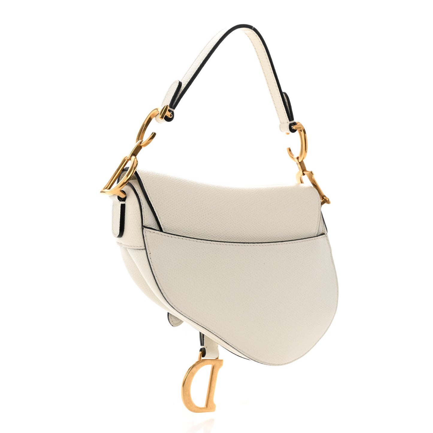 Grained Calfskin Mini Saddle Bag White