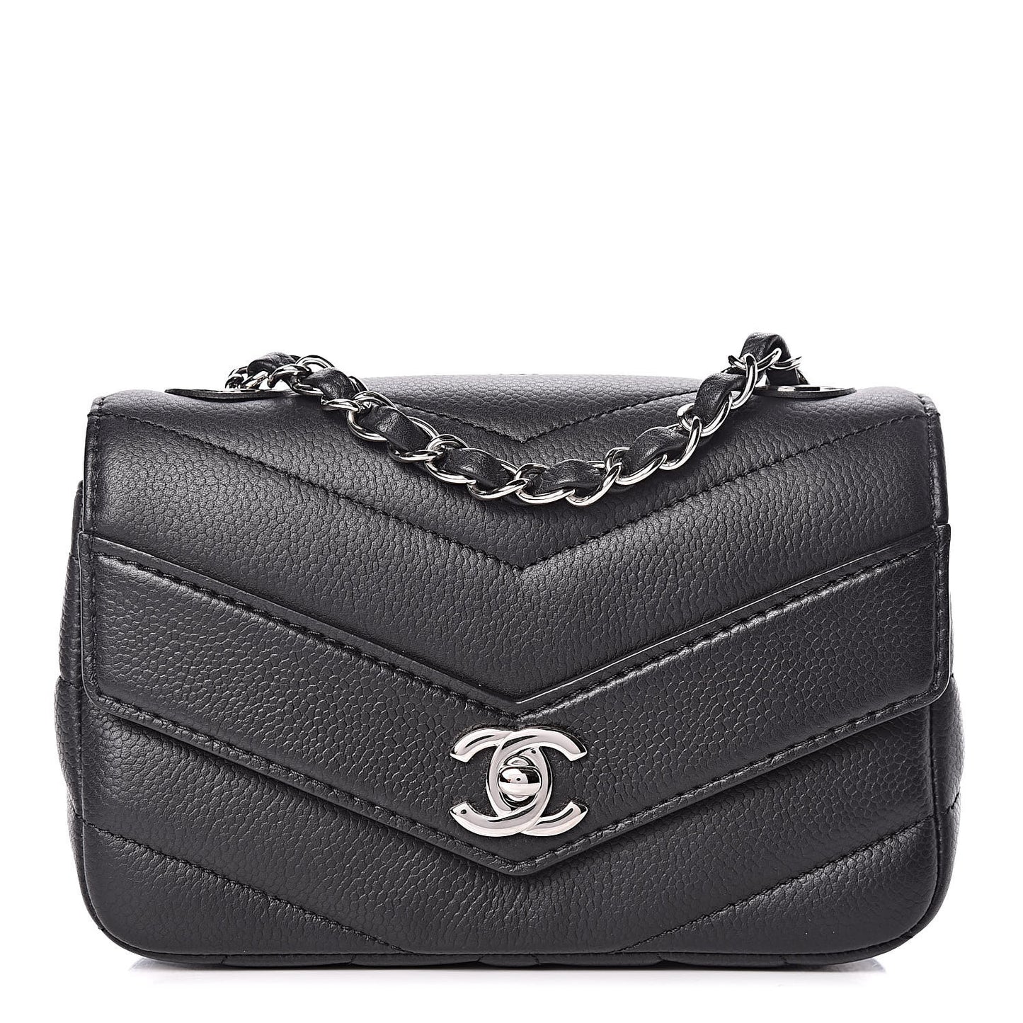 Caviar Chevron Quilted Small Single Flap Black