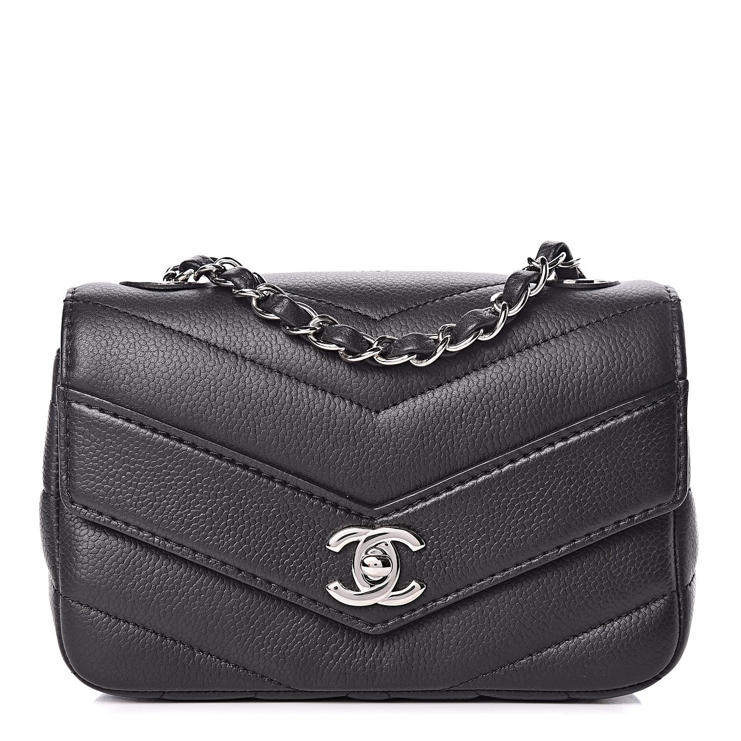 Chanel Caviar Chevron Quilted Small Single Flap Black 1 of 11