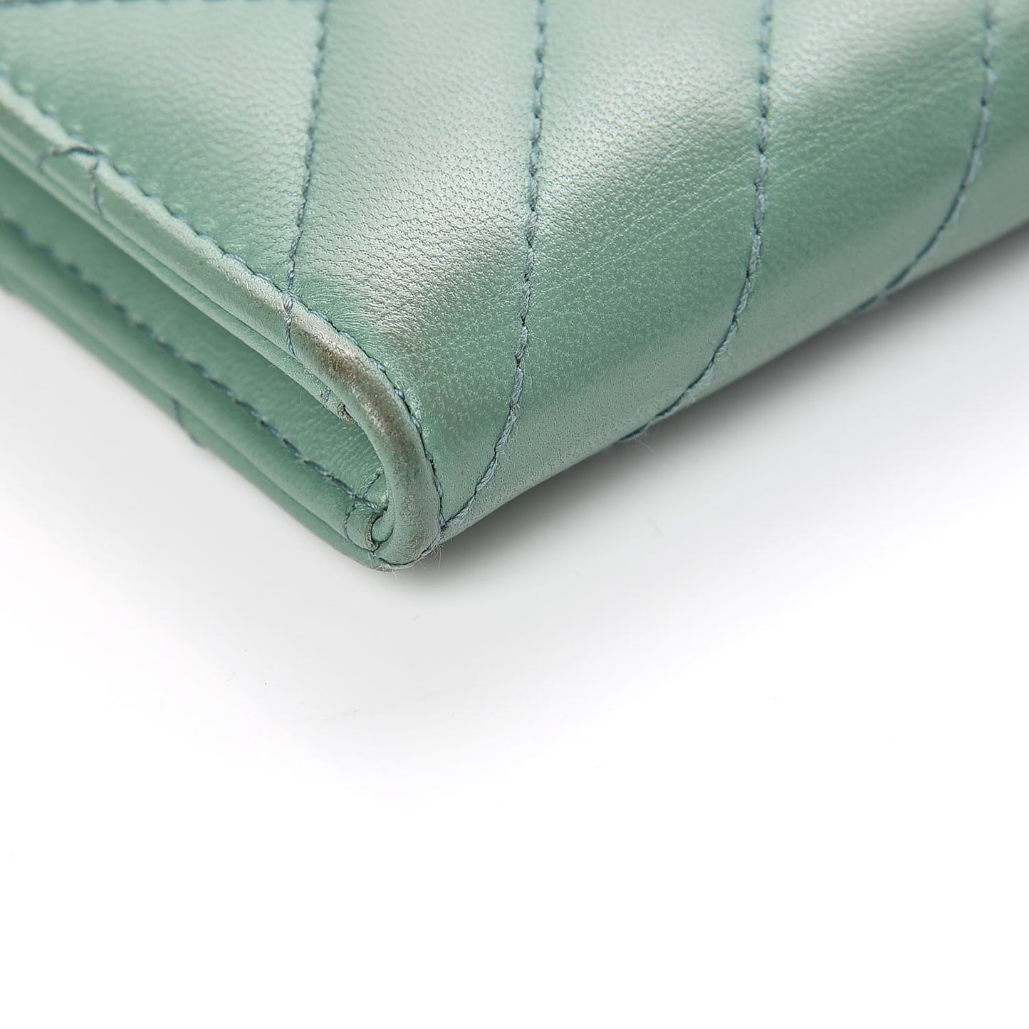 Lambskin Chevron Quilted Card Holder Wallet Green