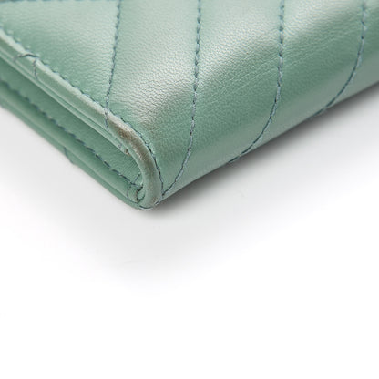 Chanel Lambskin Chevron Quilted Card Holder Wallet Green 10 of 17