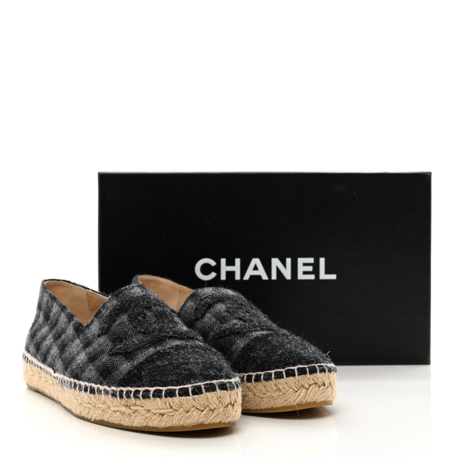 Chanel Flannel CC Espadrilles 38 Dark Grey Black 9 of 9