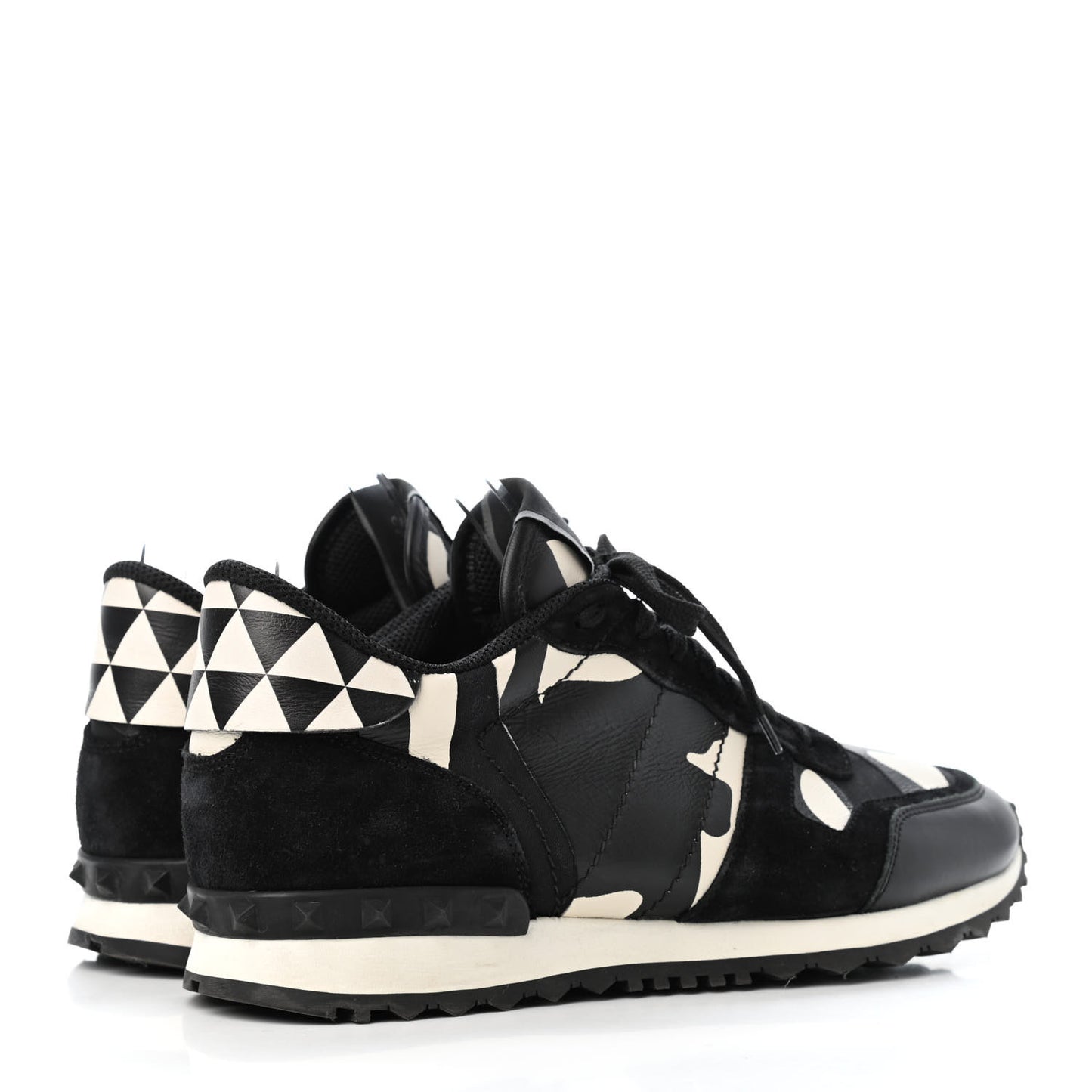 Calfskin Suede Camouflage Mens Rockrunner Sneakers 42 Black White