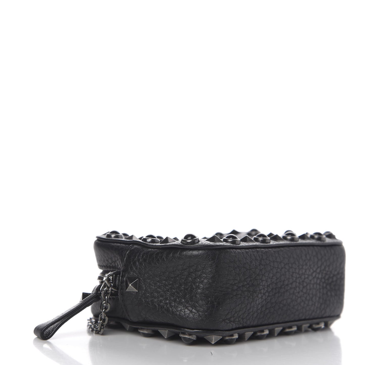 Calfskin Small Rockstud Rolling Chain Camera Crossbody Bag Black