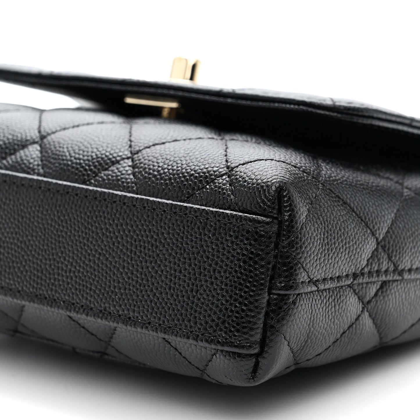 Caviar Quilted Coco Handle Clutch With Chain Black