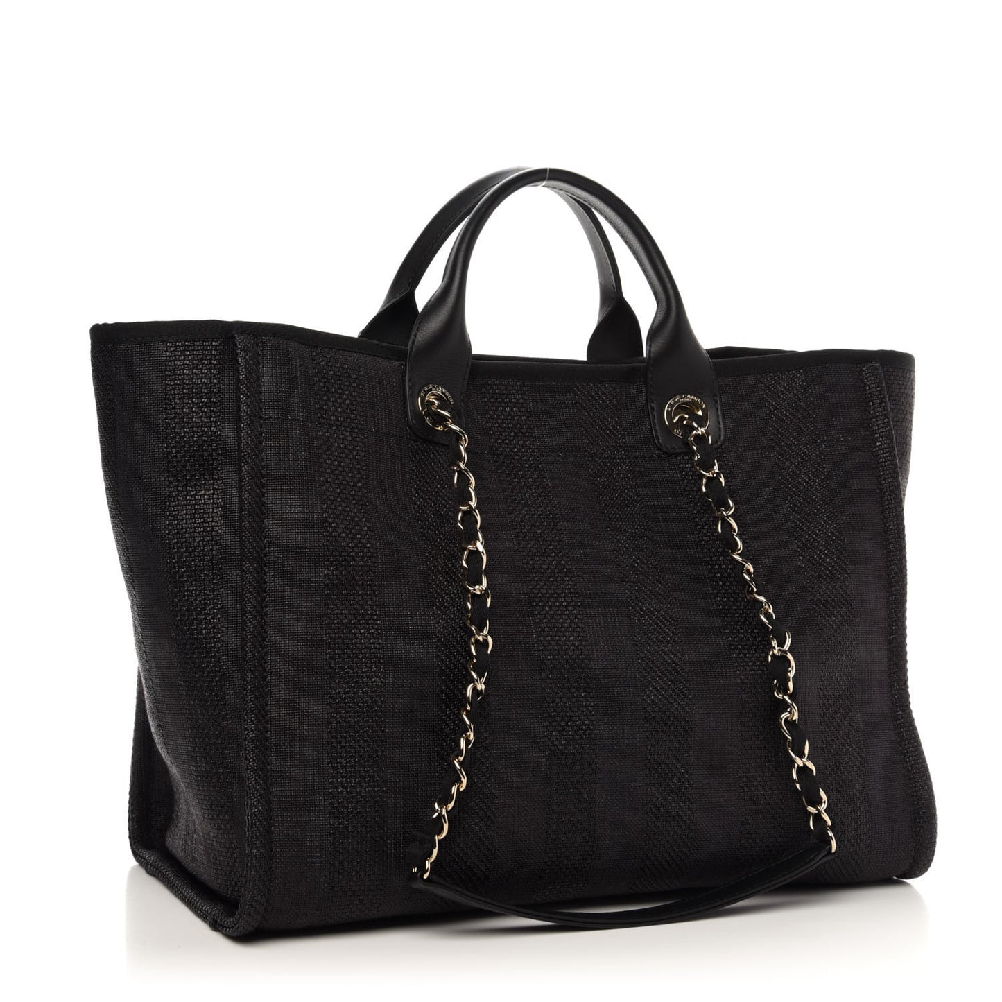 Mixed Fibers Calfskin Striped Medium Deauville Tote Black