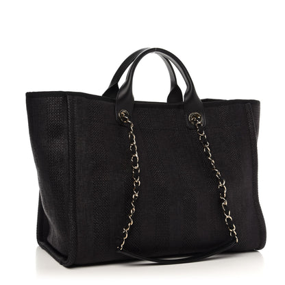 Chanel Mixed Fibers Calfskin Striped Medium Deauville Tote Black 4 of 11