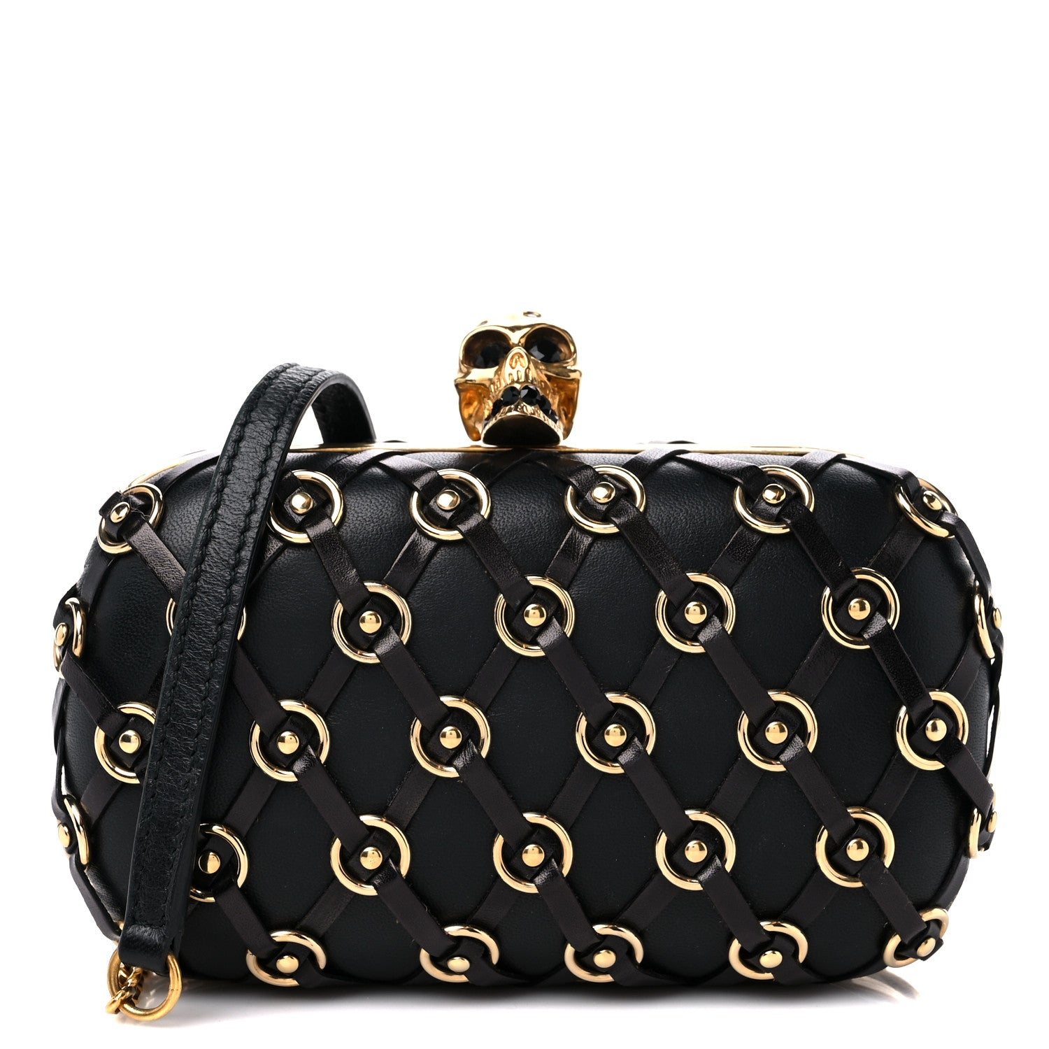 Alexander McQueen Calfskin Studded Skull Box Clutch Black 1 of 10