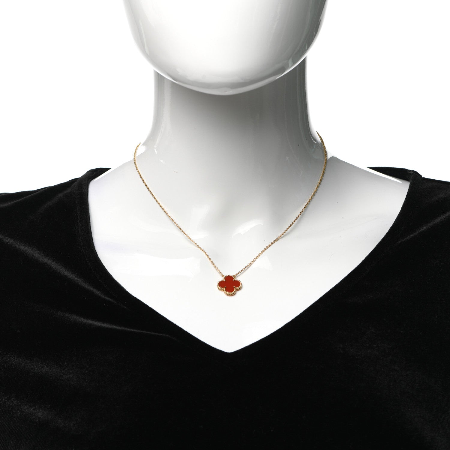 Van Cleef & Arpels 18K Yellow Gold Carnelian Vintage Alhambra Pendant Necklace 2 of 6