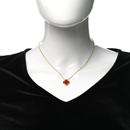 Van Cleef & Arpels 18K Yellow Gold Carnelian Vintage Alhambra Pendant Necklace 2 of 6