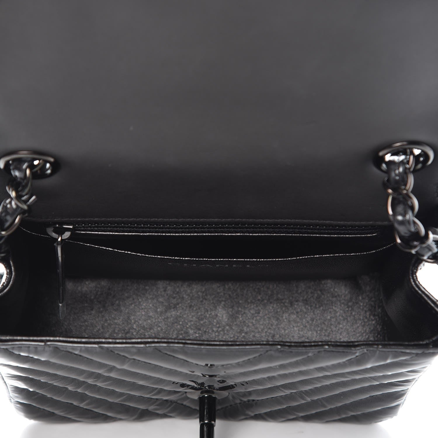 Chanel Metallic Patent Crumpled Calfskin Chevron Quilted Mini Square Flap Black 5 of 8