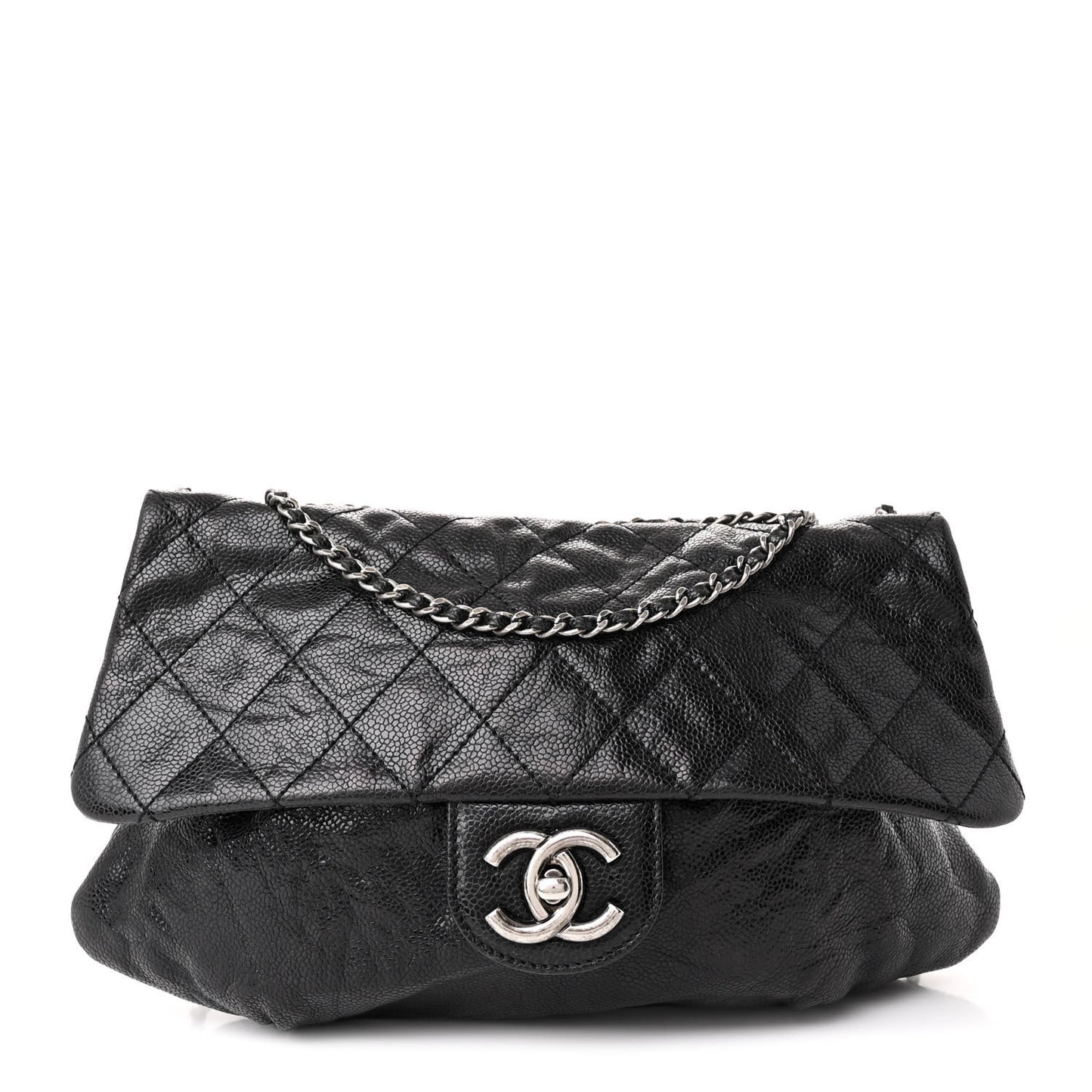 Caviar Quilted Medium Elastic Flap Black