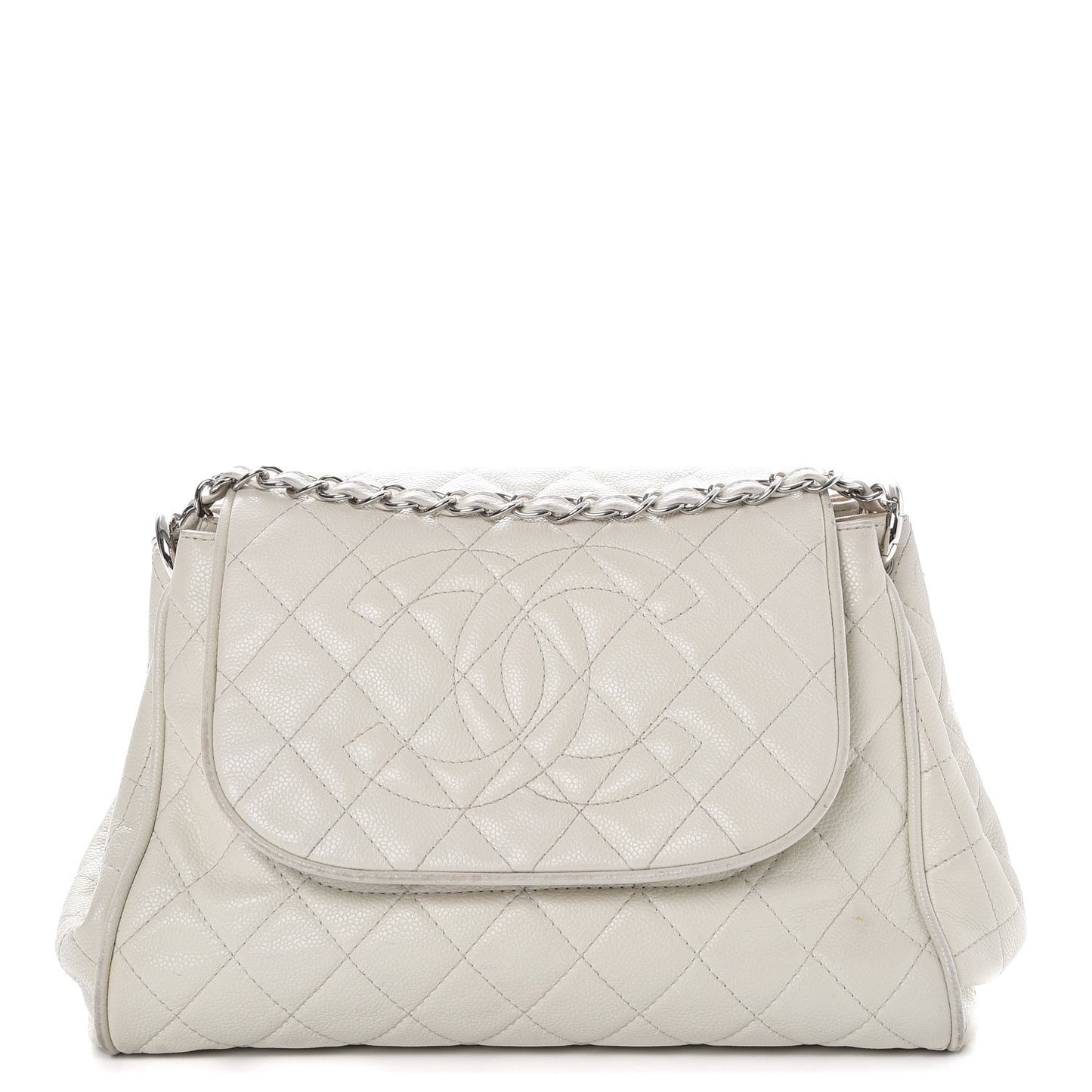 Caviar Quilted Timeless Accordion Flap White