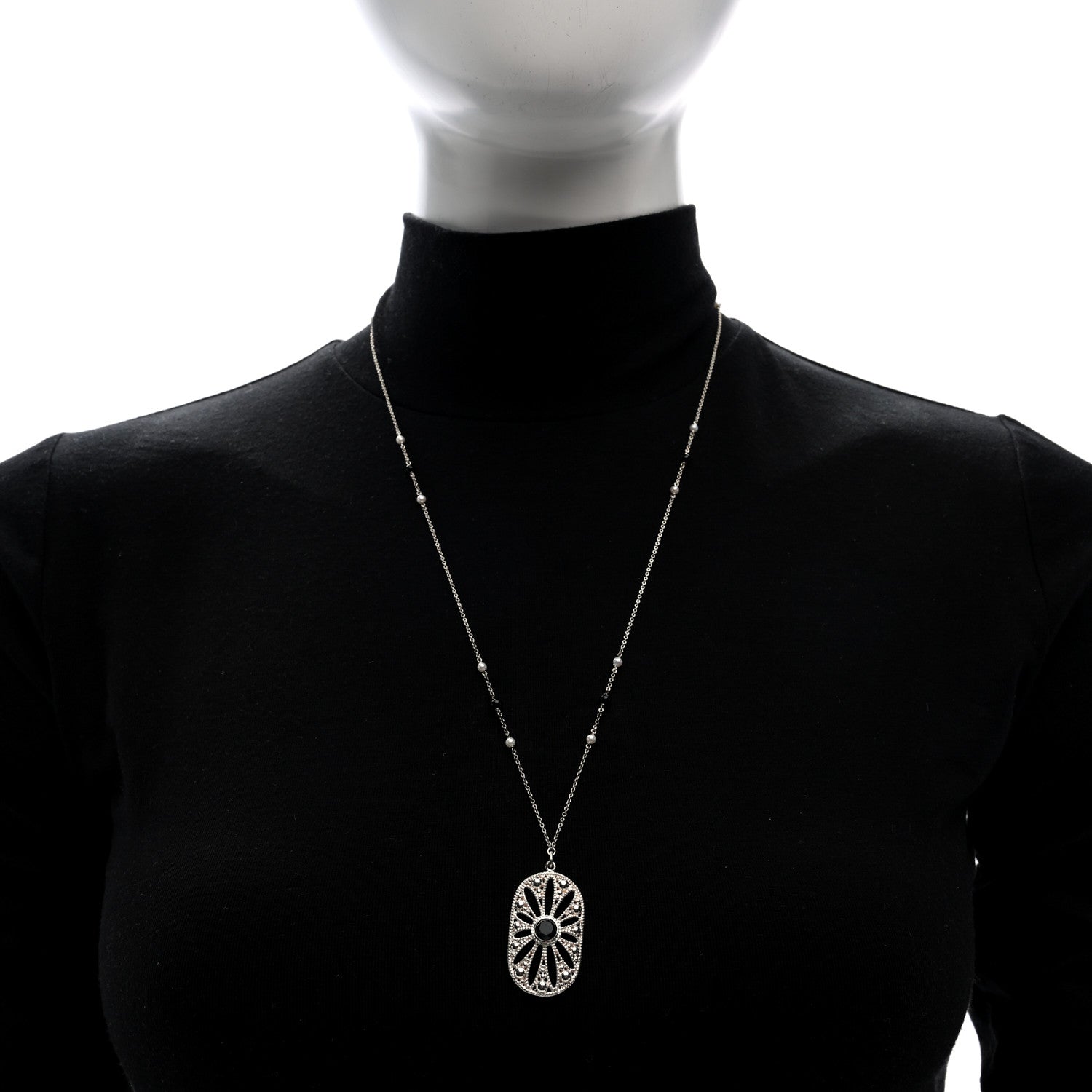 Tiffany Sterling Silver Black Onyx Cultured Pearl Ziegfeld Daisy Pendant Necklace 2 of 5