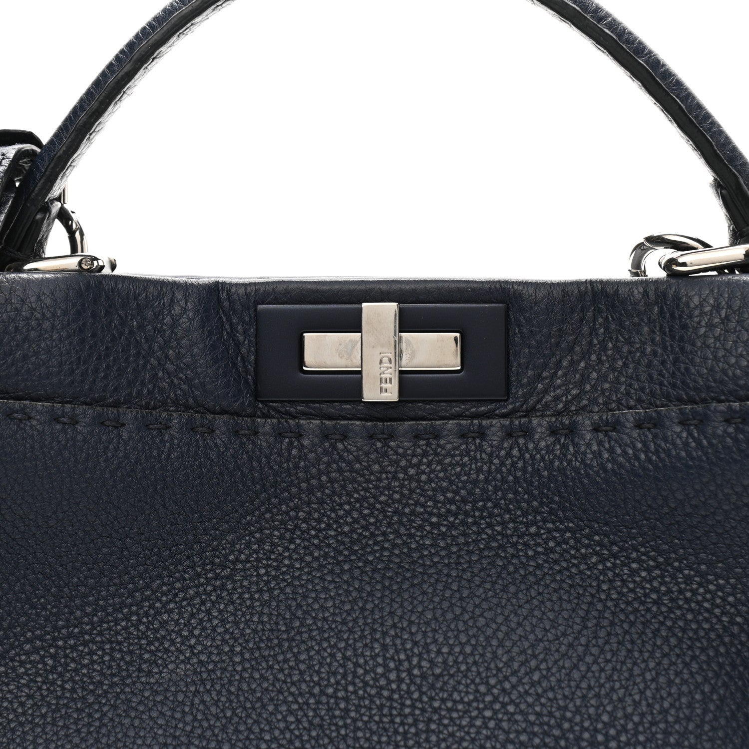 Fendi Cuoio Romano Selleria Medium Peekaboo Iconic Satchel Blue Notte 8 of 11