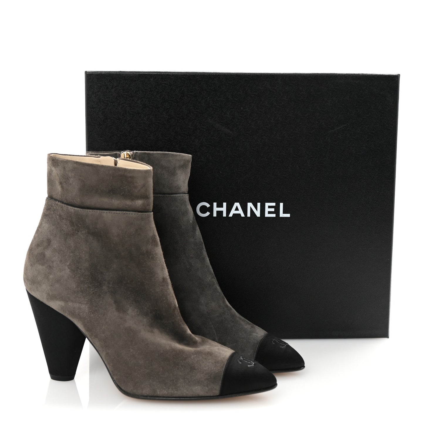 Suede Calfskin Satin Cap Toe Short Boots 38 Grey Black