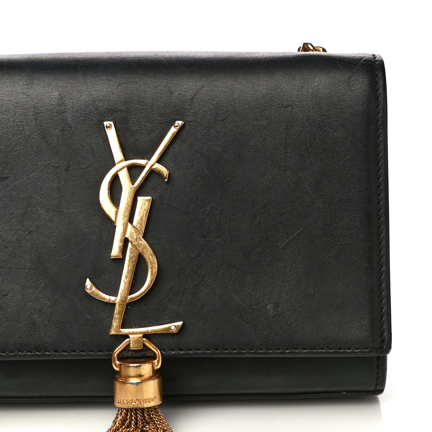 Calfskin Small Classic Monogram Kate Tassel Satchel Black