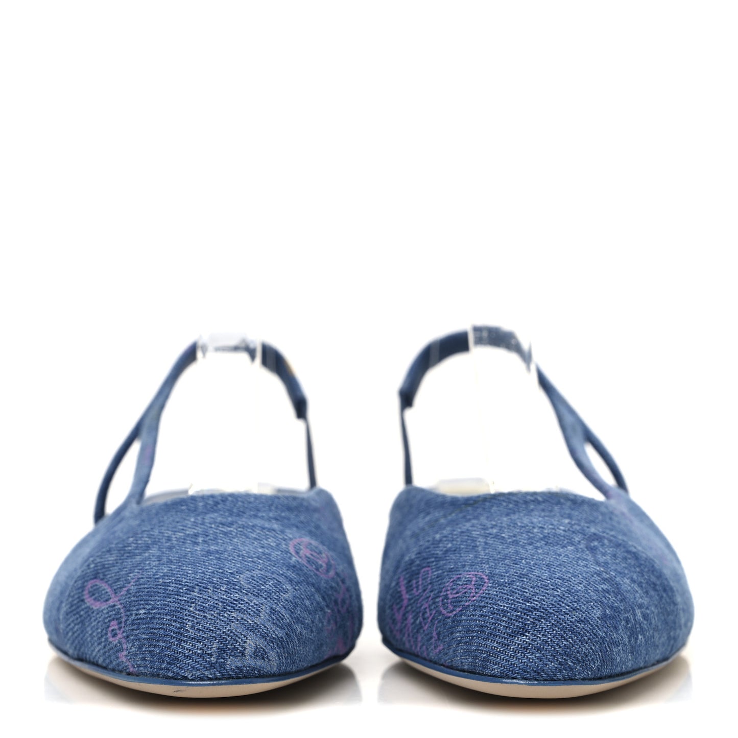 Denim Printed Mood Cap Toe CC Slingback Pumps 35.5 Light Blue Multicolor