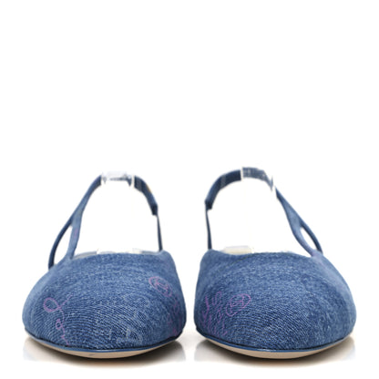 Chanel Denim Printed Mood Cap Toe CC Slingback Pumps 35.5 Light Blue Multicolor 3 of 10