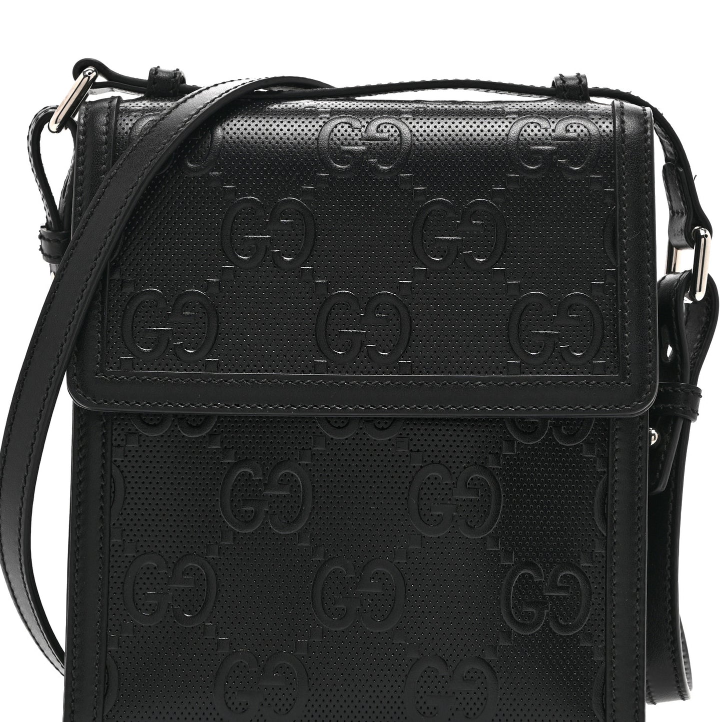 Calfskin GG Tennis Embossed Messenger Bag Black