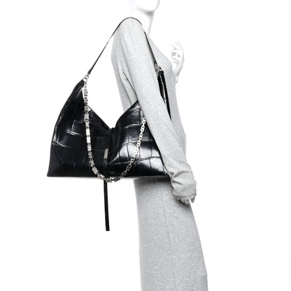 Givenchy Calfskin Crocodile Embossed Large Cut Out Shoulder Bag Black 2 of 10