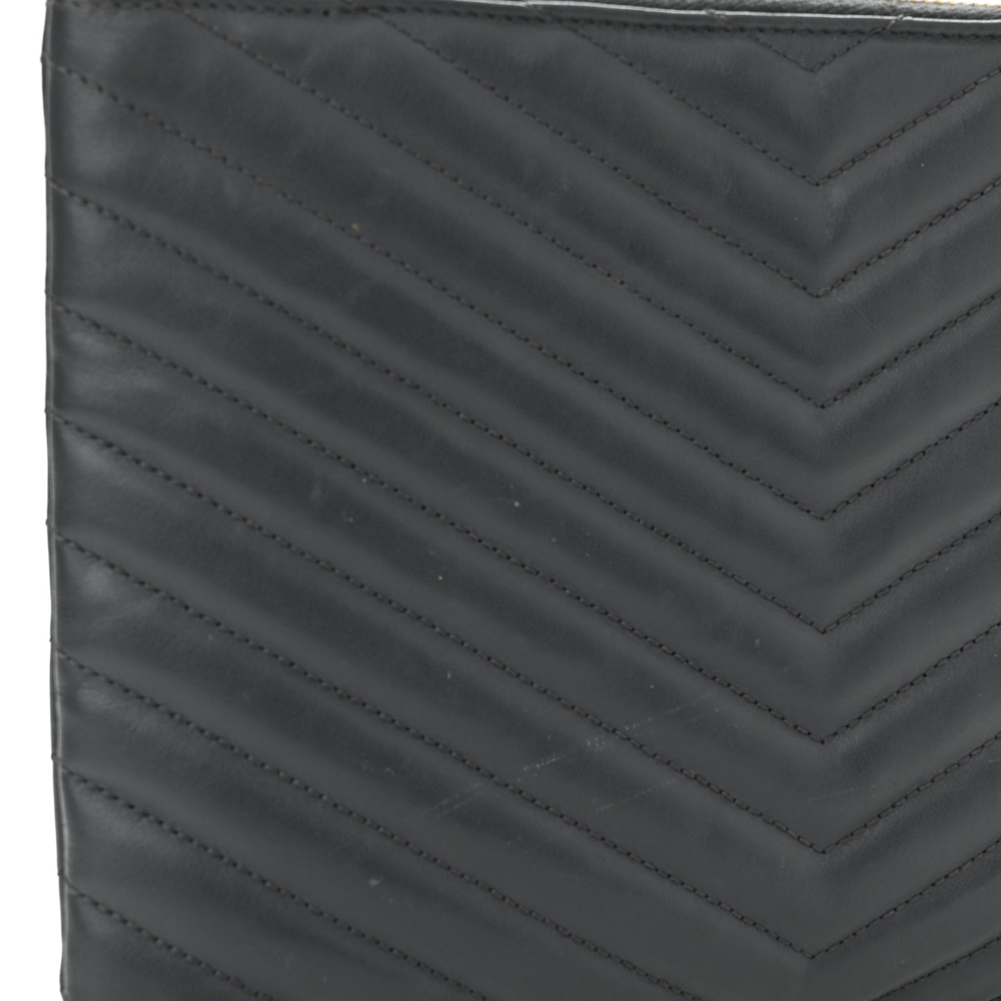 Calfskin Matelasse Chevron Monogram A5 Wristlet Dark Smog
