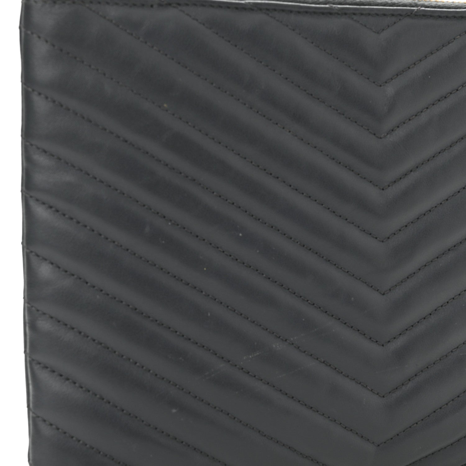 Saint Laurent Calfskin Matelasse Chevron Monogram A5 Wristlet Dark Smog 8 of 9