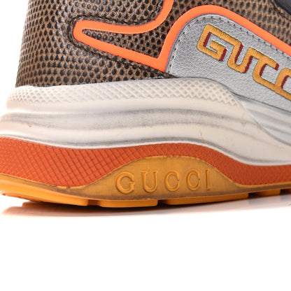 Gucci Calfskin Suede Mesh Lizard Embossed Womens Ultrapace Sneakers 35 Silver Anthracite Neon Orange 8 of 11