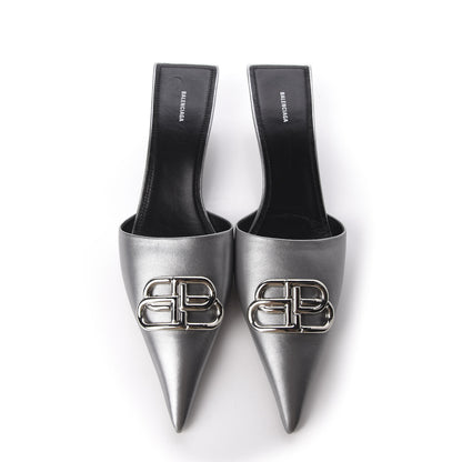 Balenciaga Calfskin BB Pointy Toe Mule 10 Gray 5 of 11
