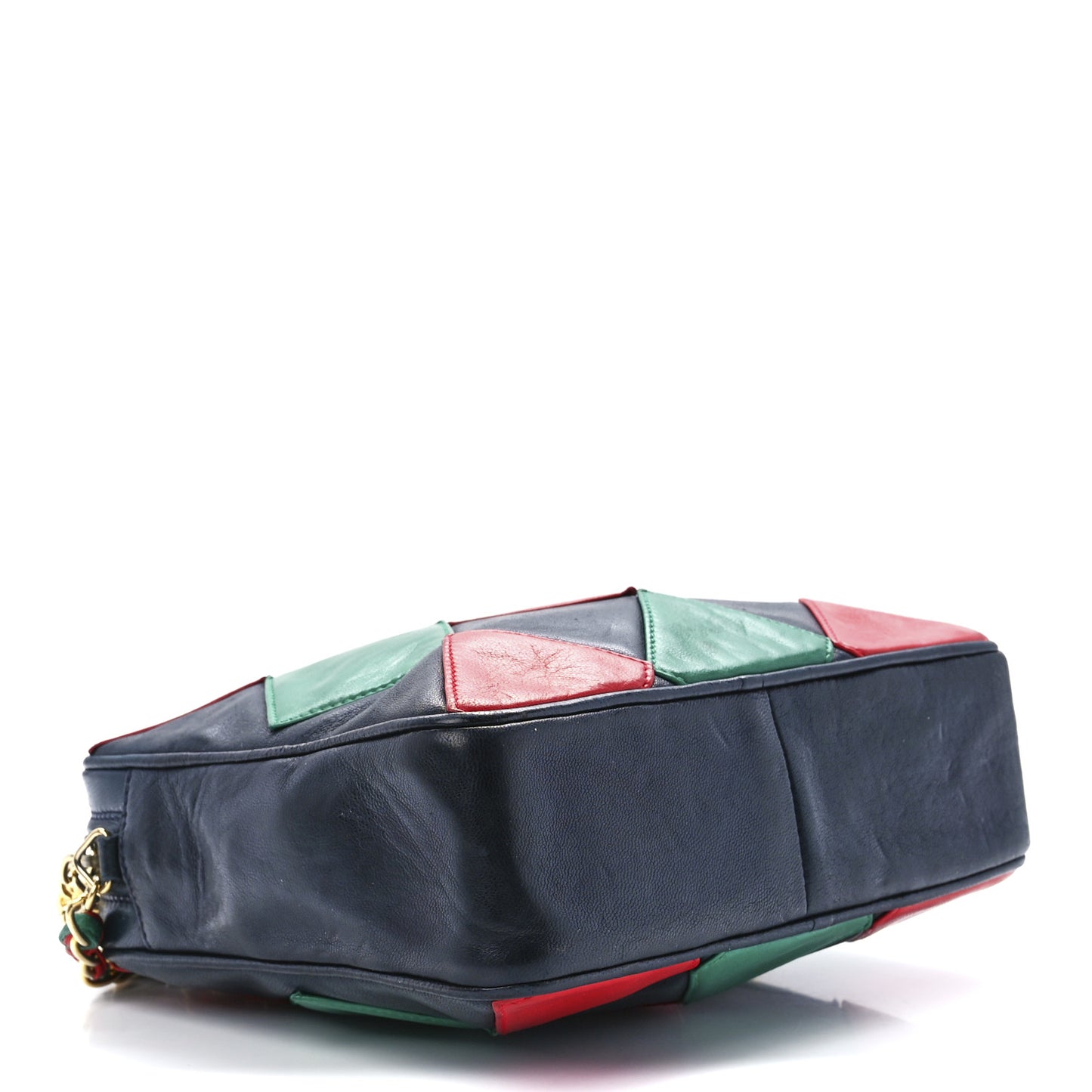 Lambskin Quilted Patchwork Camera Tassel Bag Navy Green Red