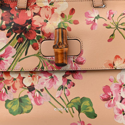 Gucci Shangai Calfskin Blooms Print Small Bamboo Daily Top Handle Bag Pink Apricot Multicolor 7 of 19