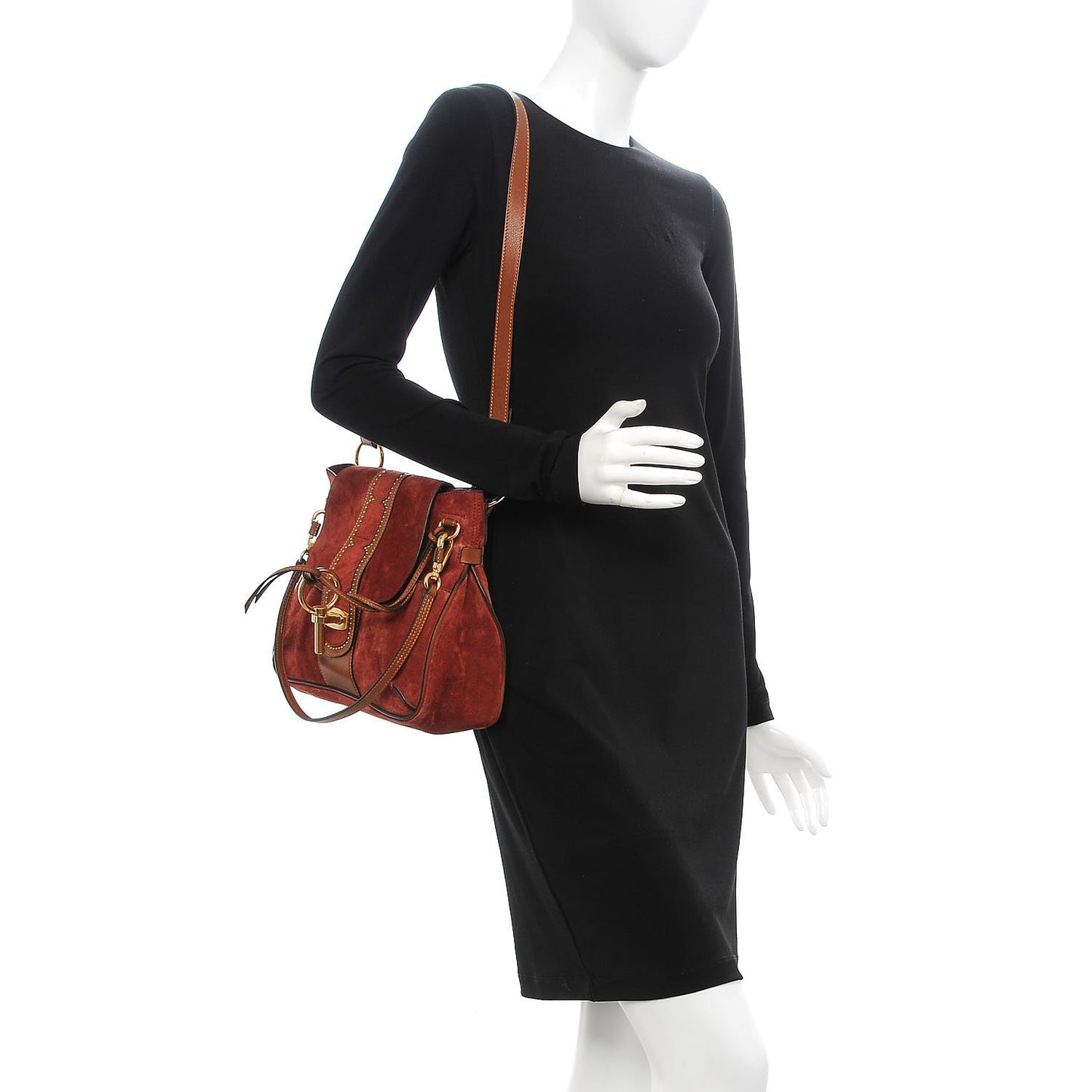 Suede Studded Small Lexa Shoulder Bag Saffron Red