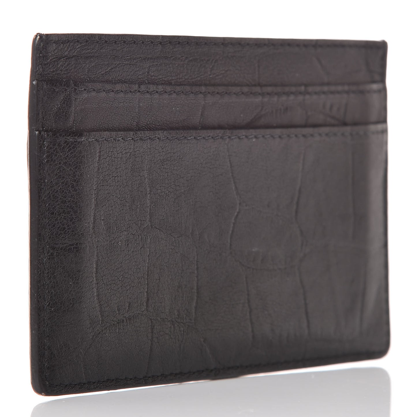 Calfskin Crocodile Embossed Monogram Credit Card Case Black