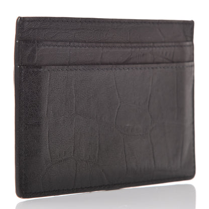 Saint Laurent Calfskin Crocodile Embossed Monogram Credit Card Case Black 3 of 12