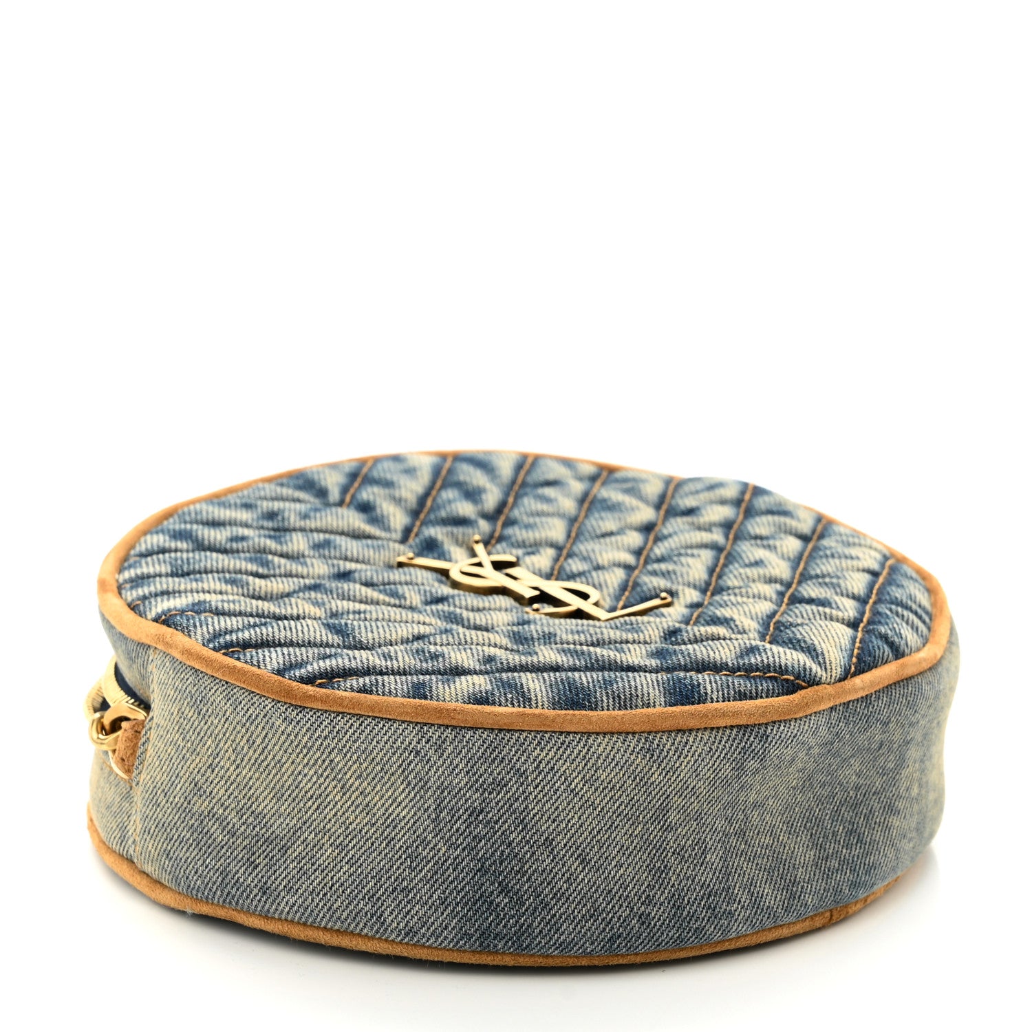 Saint Laurent Denim Quilted Monogram Round Crossbody Bag Rodeo Blue 3 of 9