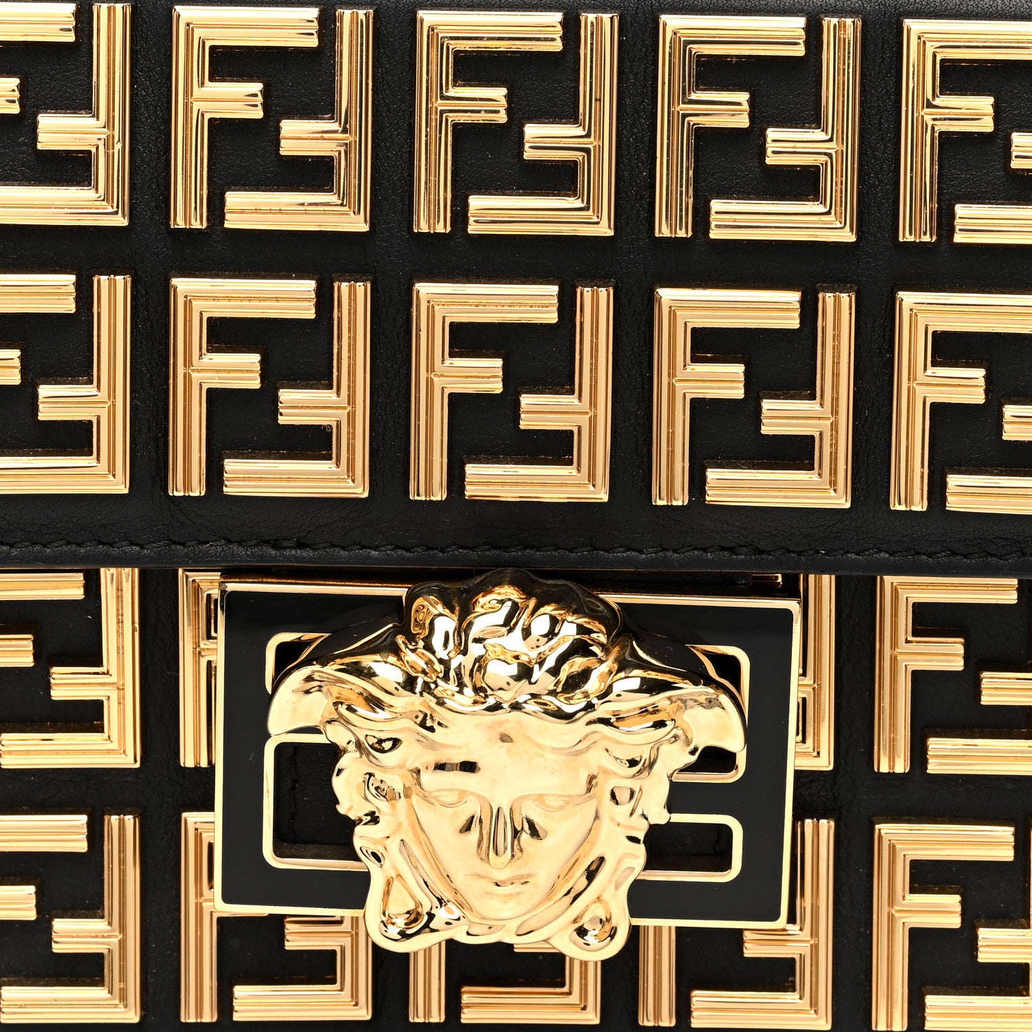 Fendi X VERSACE Calfskin Fendace FF Baguette Black 8 of 10