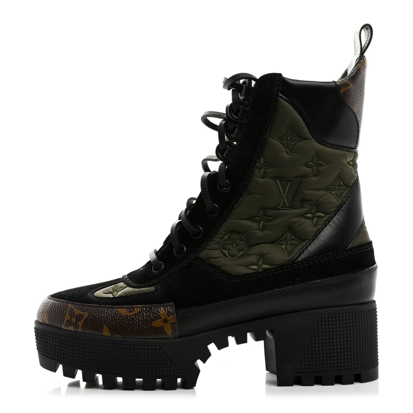 Nylon Embroidered Monogram Suede Laureate Platform Desert Boots 36 Kaki