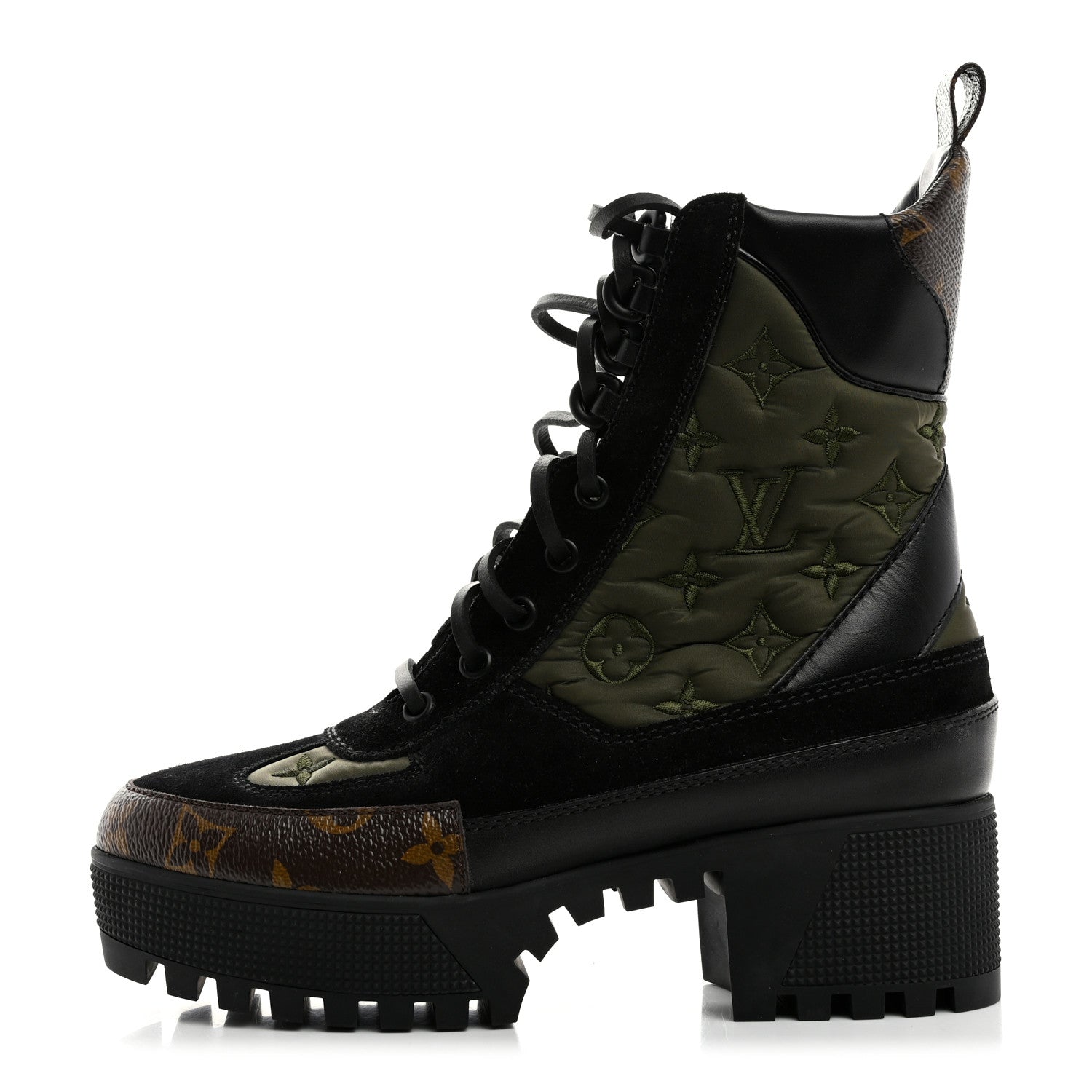 Louis Vuitton Nylon Embroidered Monogram Suede Laureate Platform Desert Boots 36 Kaki 1 of 9
