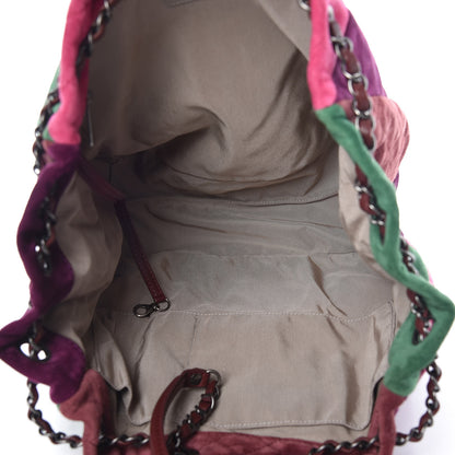 Chanel Suede Quilted Patchwork Drawstring Bag Green Pink Purple Burgundy 5 of 17