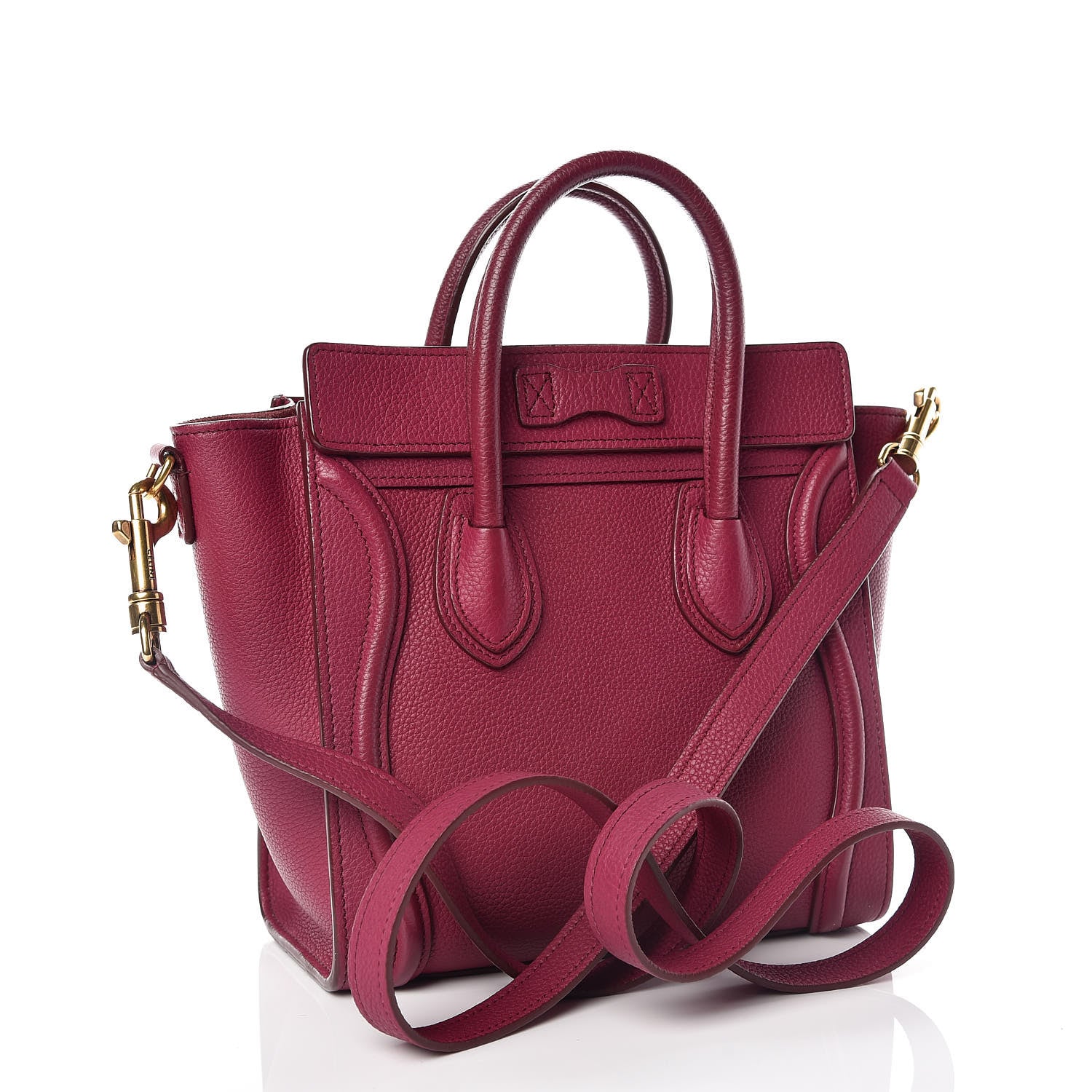 Celine Drummed Calfskin Nano Luggage Plum 4 of 9