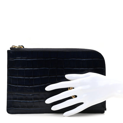 Chloe Calfskin Crocodile Embossed C Flat Pouch Full Blue 2 of 9