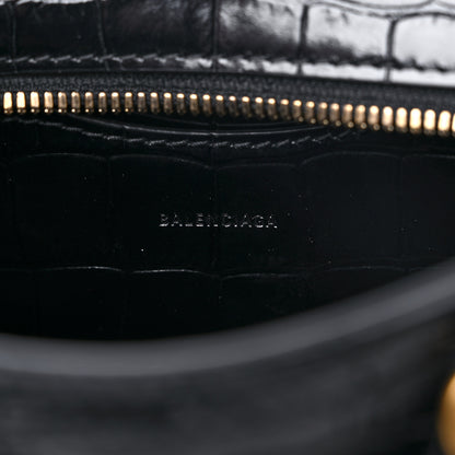 Balenciaga Shiny Supple Calfskin Crocodile Embossed Neo Classic Gold Hardware Nano City Crossbody Black 6 of 10
