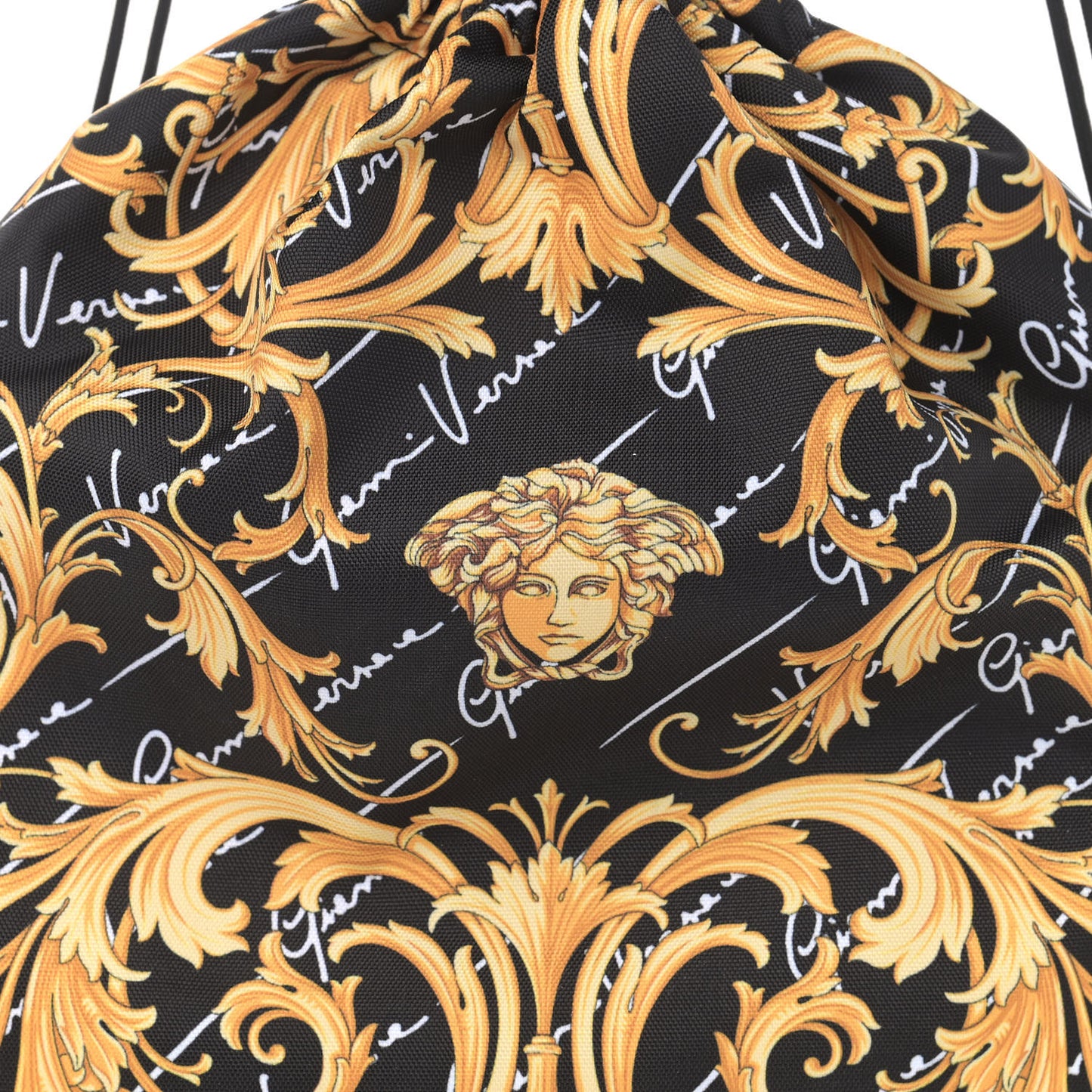 Nylon Barocco Signature Print Drawstring Backpack Black