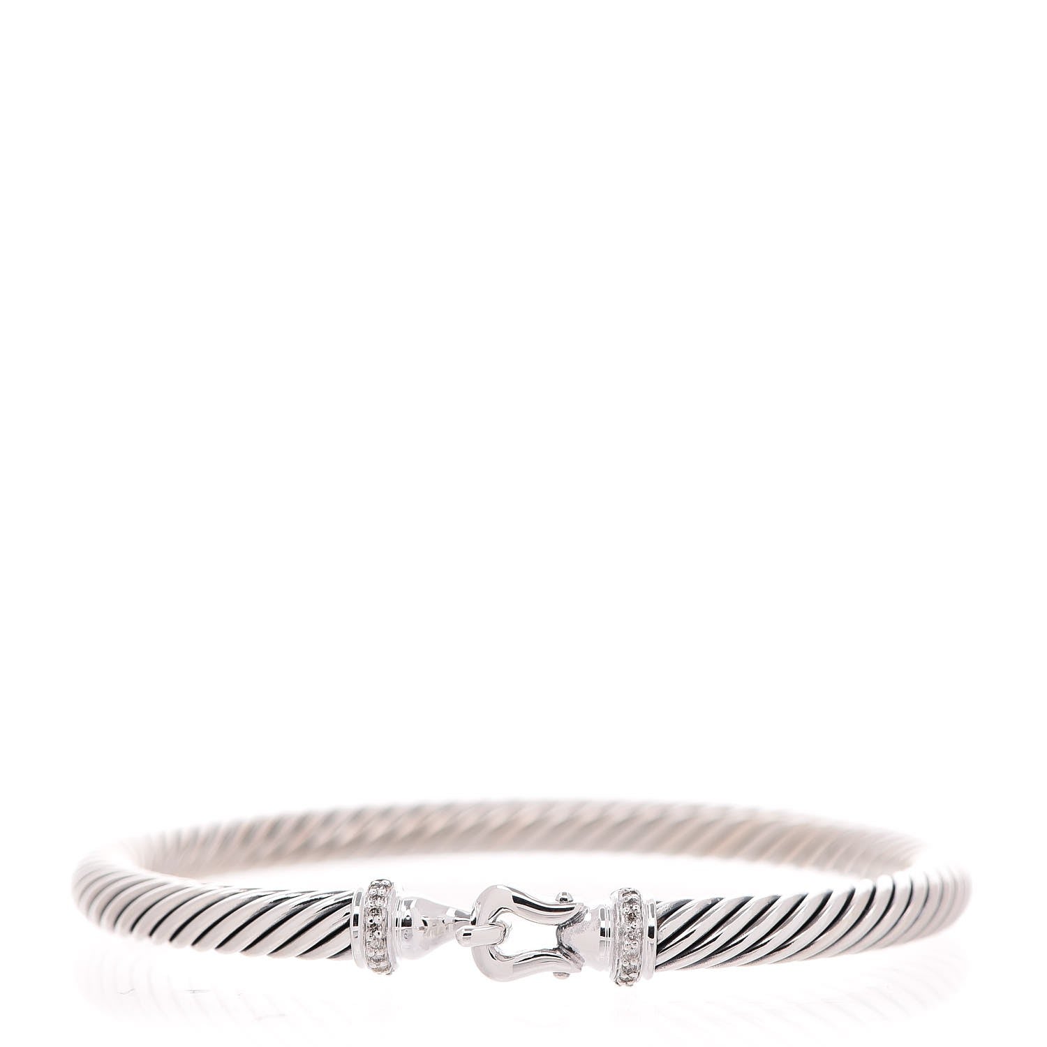 David Yurman Sterling Silver Diamond 5mm Cable Buckle Bracelet 1 of 4