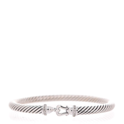 David Yurman Sterling Silver Diamond 5mm Cable Buckle Bracelet 1 of 4
