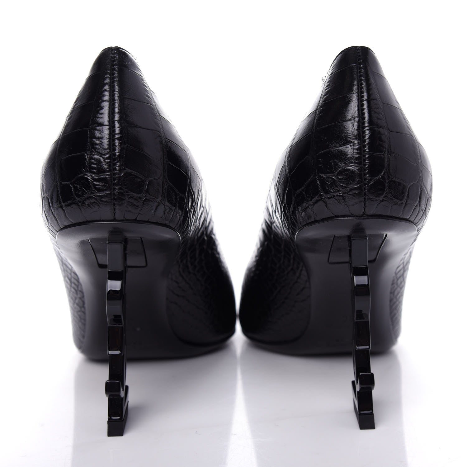 Saint Laurent Calfskin Crocodile Embossed Opyum Pumps 38 Black 7 of 11