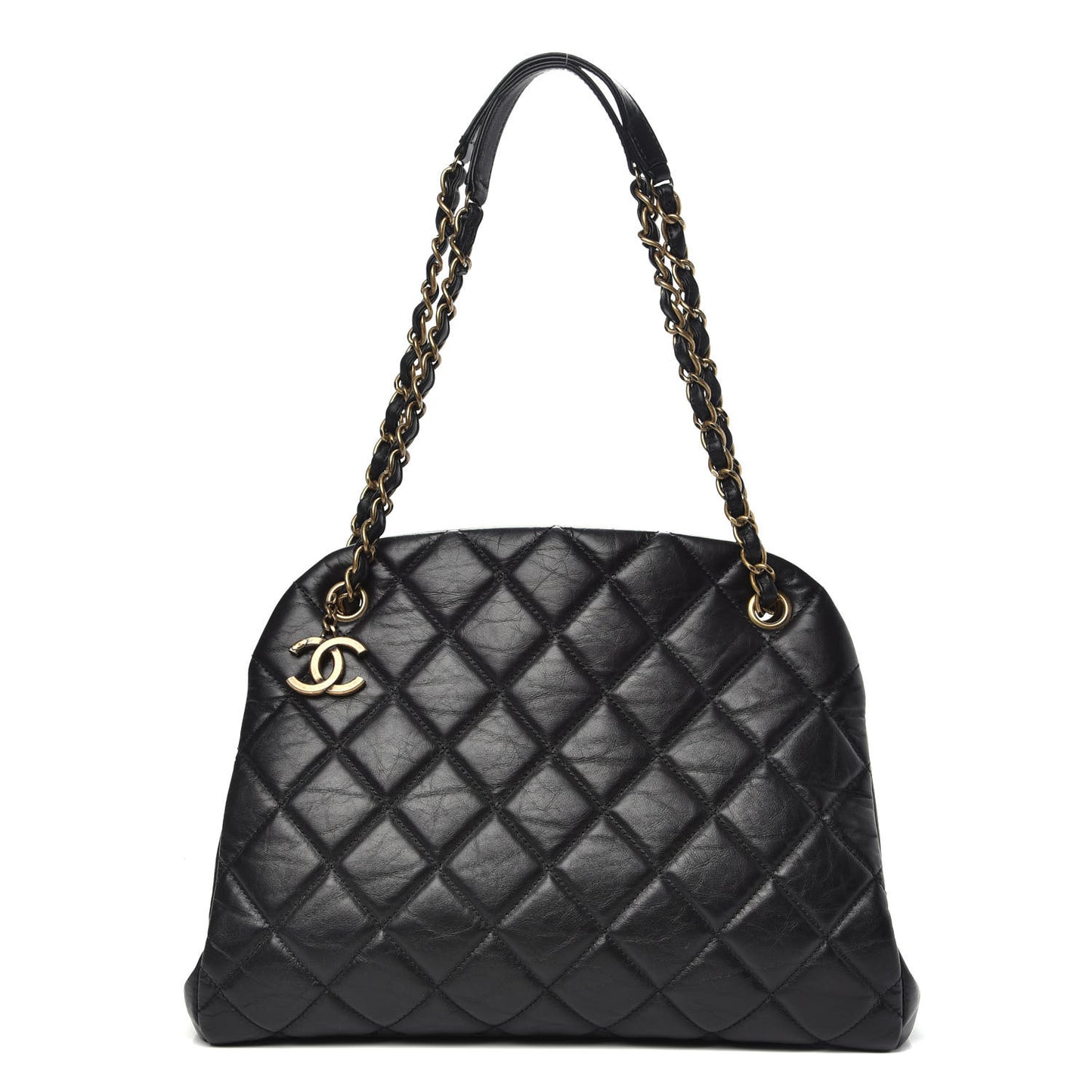 Aged Calfskin Large Just Mademoiselle Bowling Bag Black